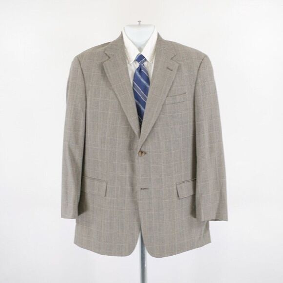 Tommy Hilfiger Worsted Wool Tan Plaid W/ Blue Windowpane 40R 2 Button Sport Coat - Picture 4 of 13